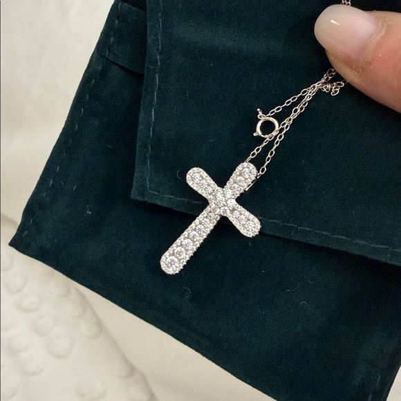 Corace Collection Pave Cross Necklace Sterling Silver - Picture 7 of 12